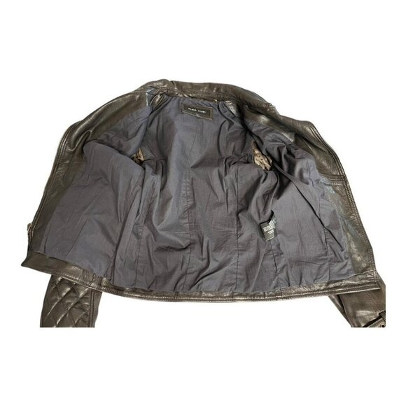 Black Rivet Asymmetrical Moto Leather Jacket~Size Small~Brown Slim Modern Fit - Picture 10 of 17